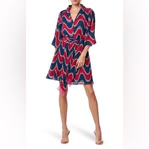 Ciebon Juni Wave Print Dress In Navy/berry